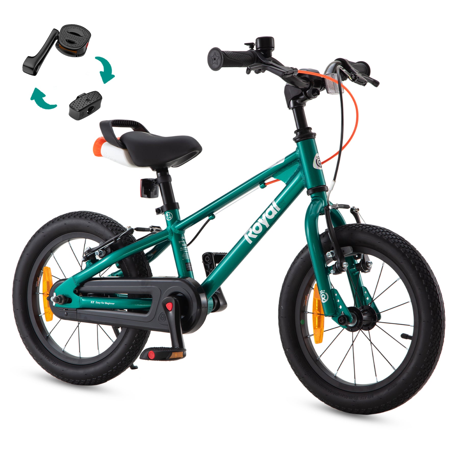 RoyalBaby Vélo pour enfants + Aluminium EZ Freestyle + 14 pouces Vert, Poids net 7.4 kg