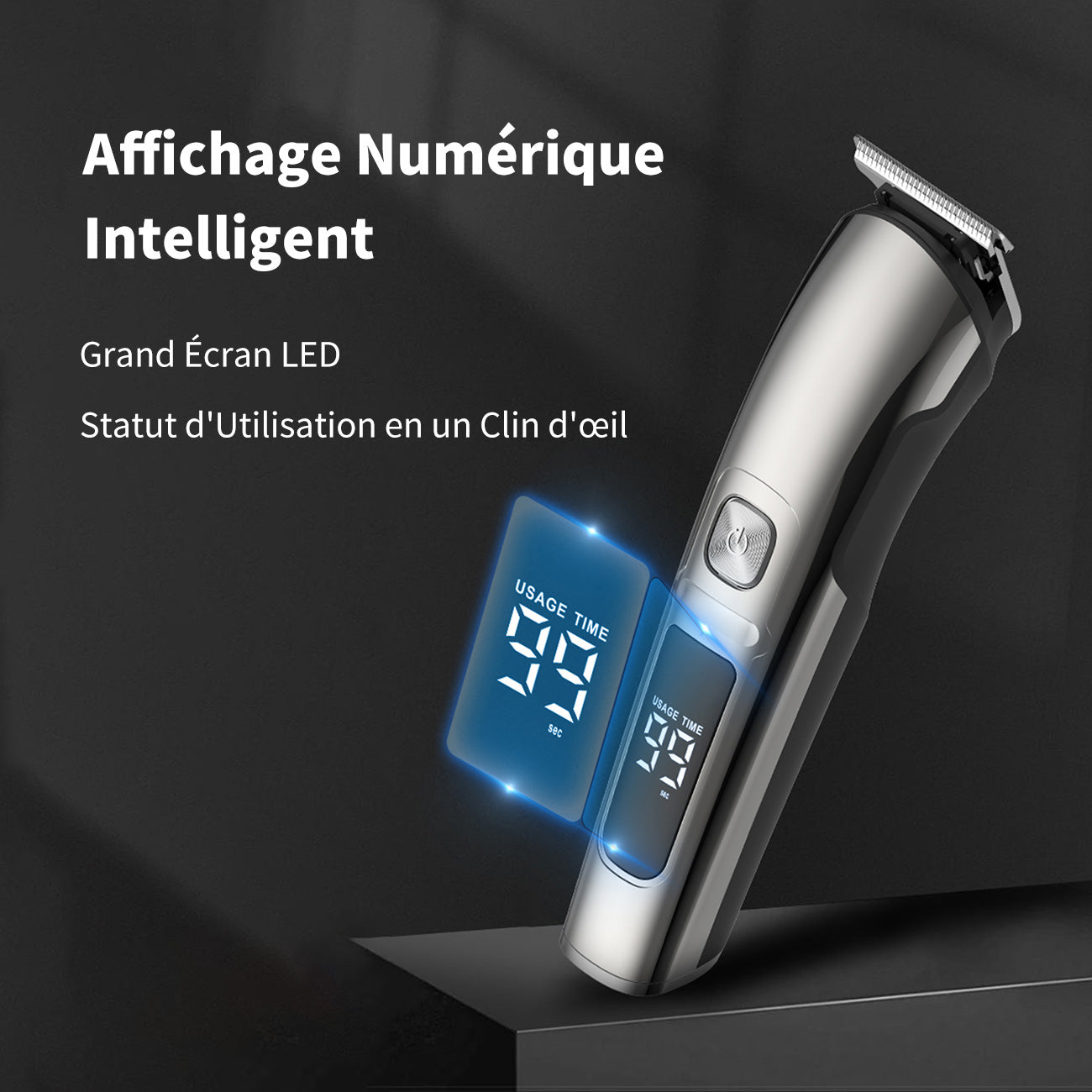 Sparoma Tondeur de cheveux électrique pour hommes fk-8688 -- tondeur sans fil pour cheveux, poils de nez, poils d’oreille, poils du corps, tempes, peigne guide 3-12 mm, écran LED