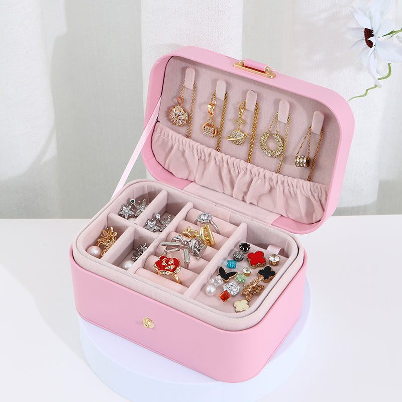 JORDAN&JUDY Boîte à bijoux multicouche, petite boîte à boucles d’oreilles, boîte de rangement pour bagues, boîte à colliers, coffret à bijoux pour boucles d’oreilles - 2 niveaux Rose