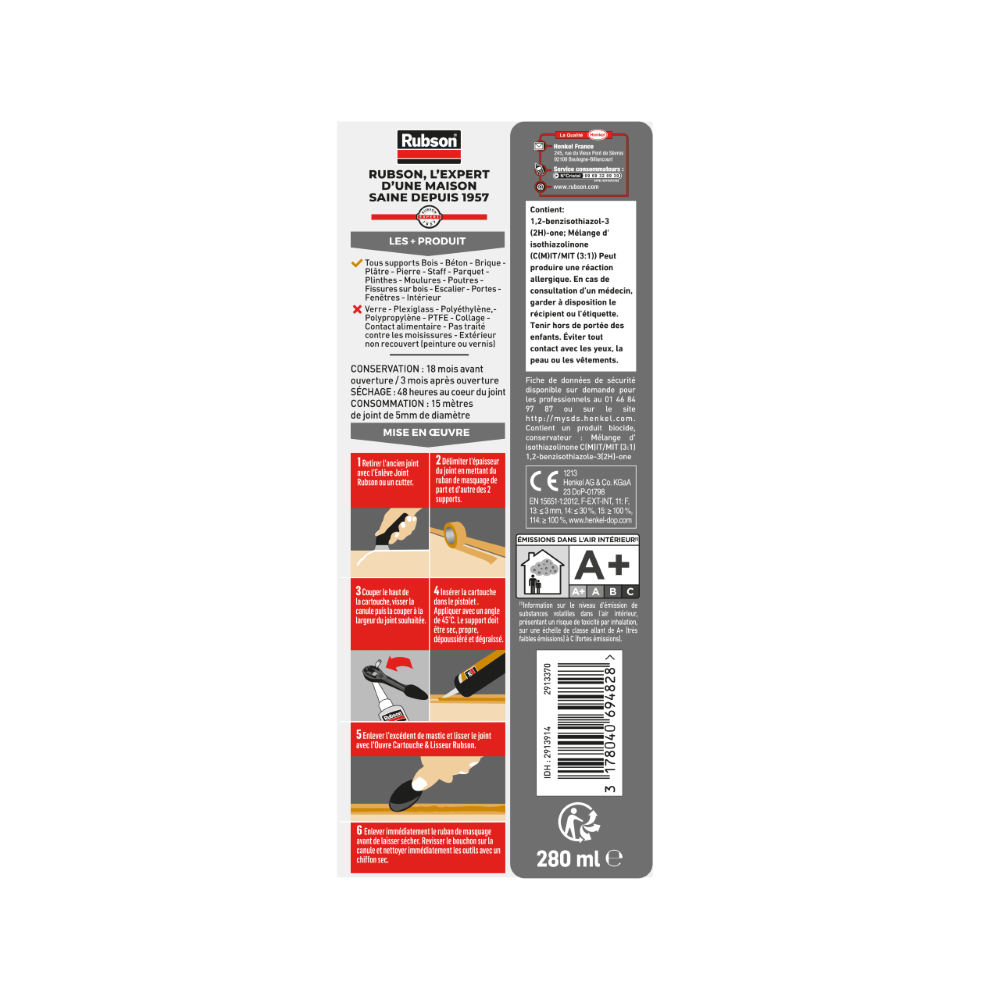 Henkel Rubson | Mastic Maison Bois & Parquet Chêne (cartouche de 280 ml) – Mastic acrylique pour tous supports bois et maçonnerie – Joints pour intérieur et extérieur abrité