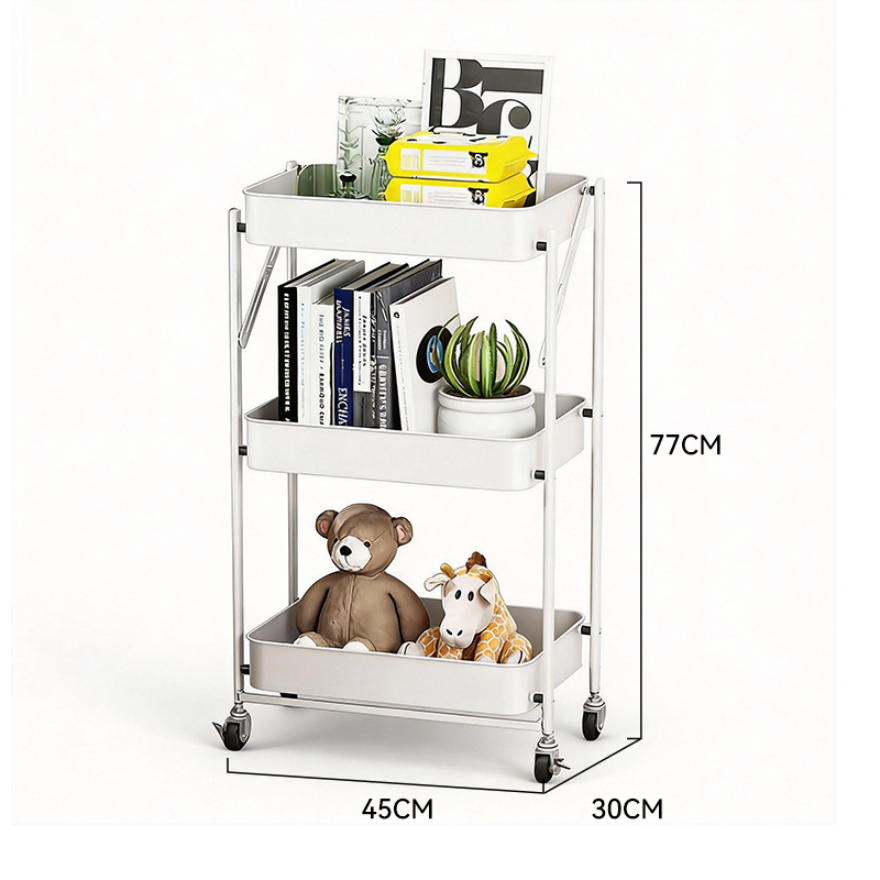 JORDAN&JUDY Chariot de rangement pliable à 3 niveaux sur roulettes, organisateur de stockage mobile