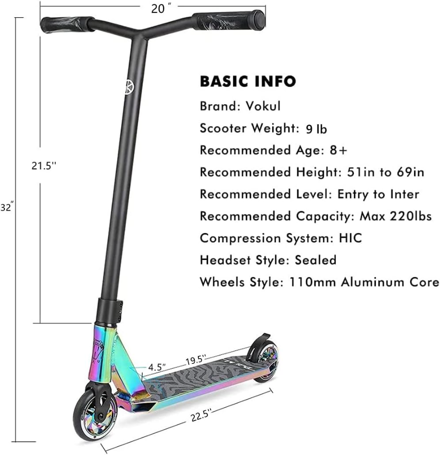 VOKUL K1 Pro Trottinette freestyle pour débutants et intermédiaires à partir de 8 ans - Neo