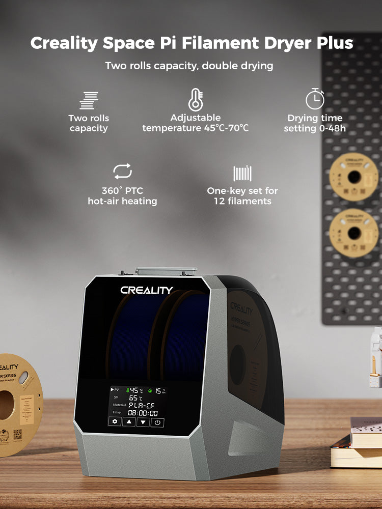 Creality Space Pi Sécheur de filament Plus, Boîte de séchage de filament pour imprimante 3D (2 bobines), Chauffage rapide à 360° avec écran LCD, Séchage en une touche pour PLA, PETG