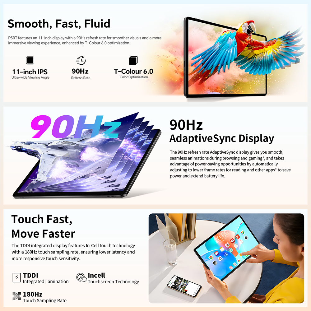 TECLAST P50T Tablette 11 po, Android 16, 4 Go de mémoire vive + 128 Go de stockage, Wi-Fi 5G, Processeur T7200 à huit cœurs, Batterie 7000 mAh, GPS, OTG, Prise audio 3,5 mm