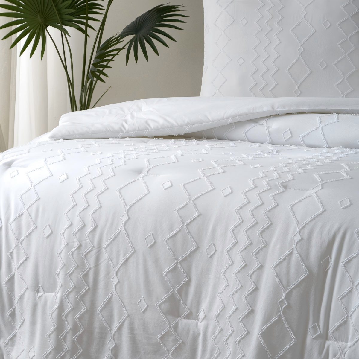 MEEALLHOME Parure de lit tuftée blanc - 1 housse 200 x 220 cm et 2 taies 80 x 80 cm