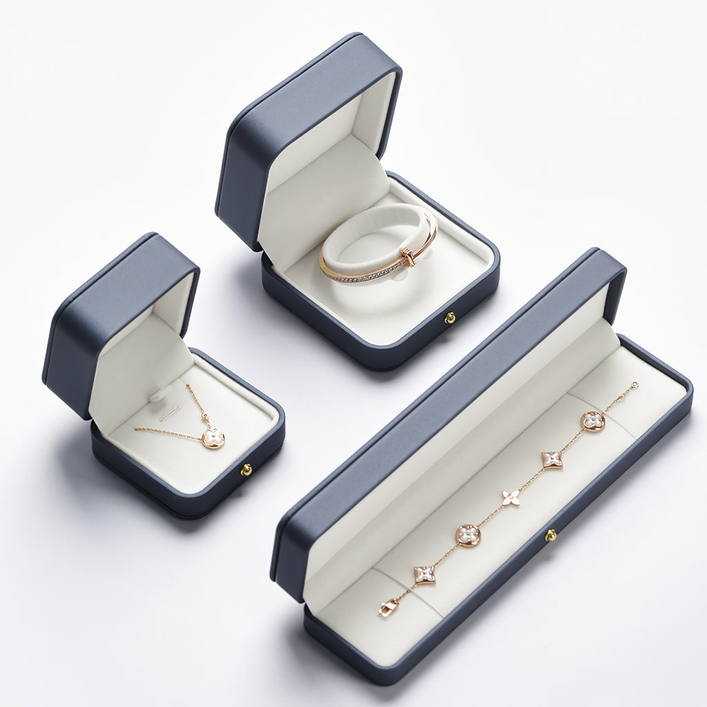 Oirlv boîte de rangement pour bague et pendentif en cuir haut de gamme bleu acier, présentation de bijoux