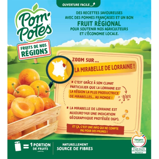 POM'POTES Sachet de compote de fruits pommes et prunes mirabelles, 4 x 90 g