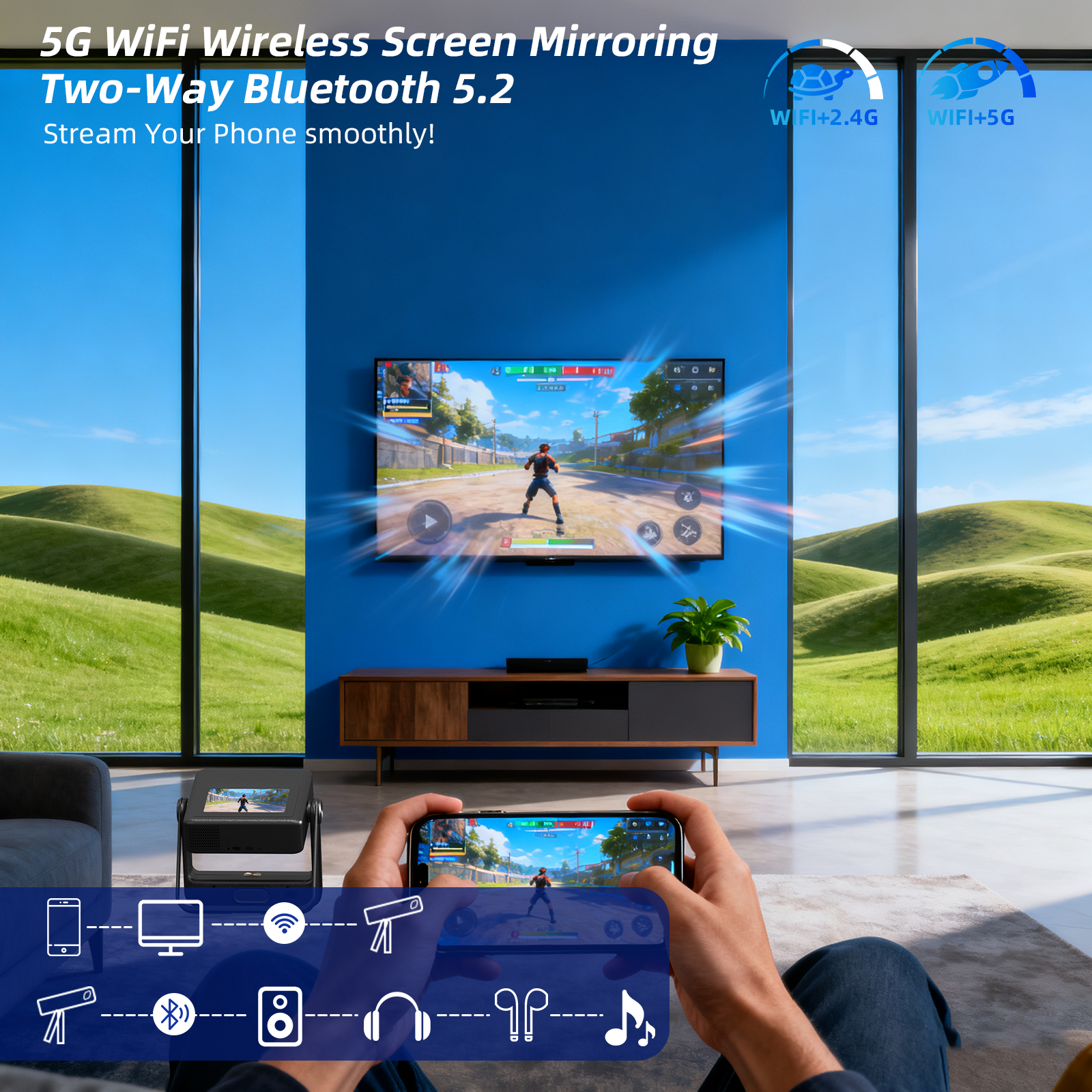 XBJ Projecteur d'extérieur XBJ avec tablette tactile, écran de 300 pouces, 1080P/4K, avec système Android, 900 ANSI, WiFi 6, compatible avec PS5/Switch, A5Pro - Gris