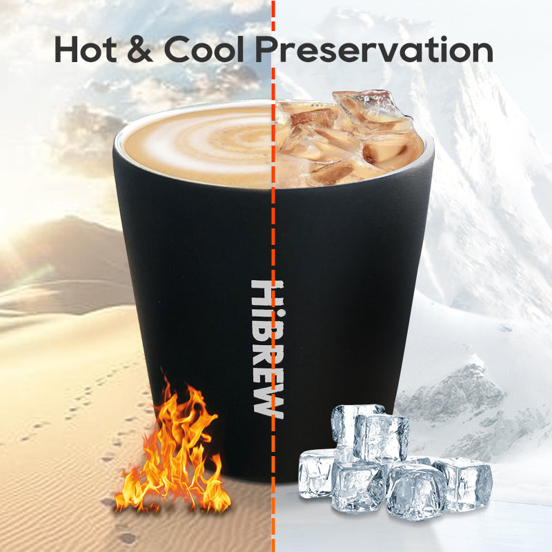 HiBREW 240 ml Mug isotherme portable à café style filtre à oreilles suspendues, filtre pliable, acier inoxydable, double paroi, isolation sous vide - Noir