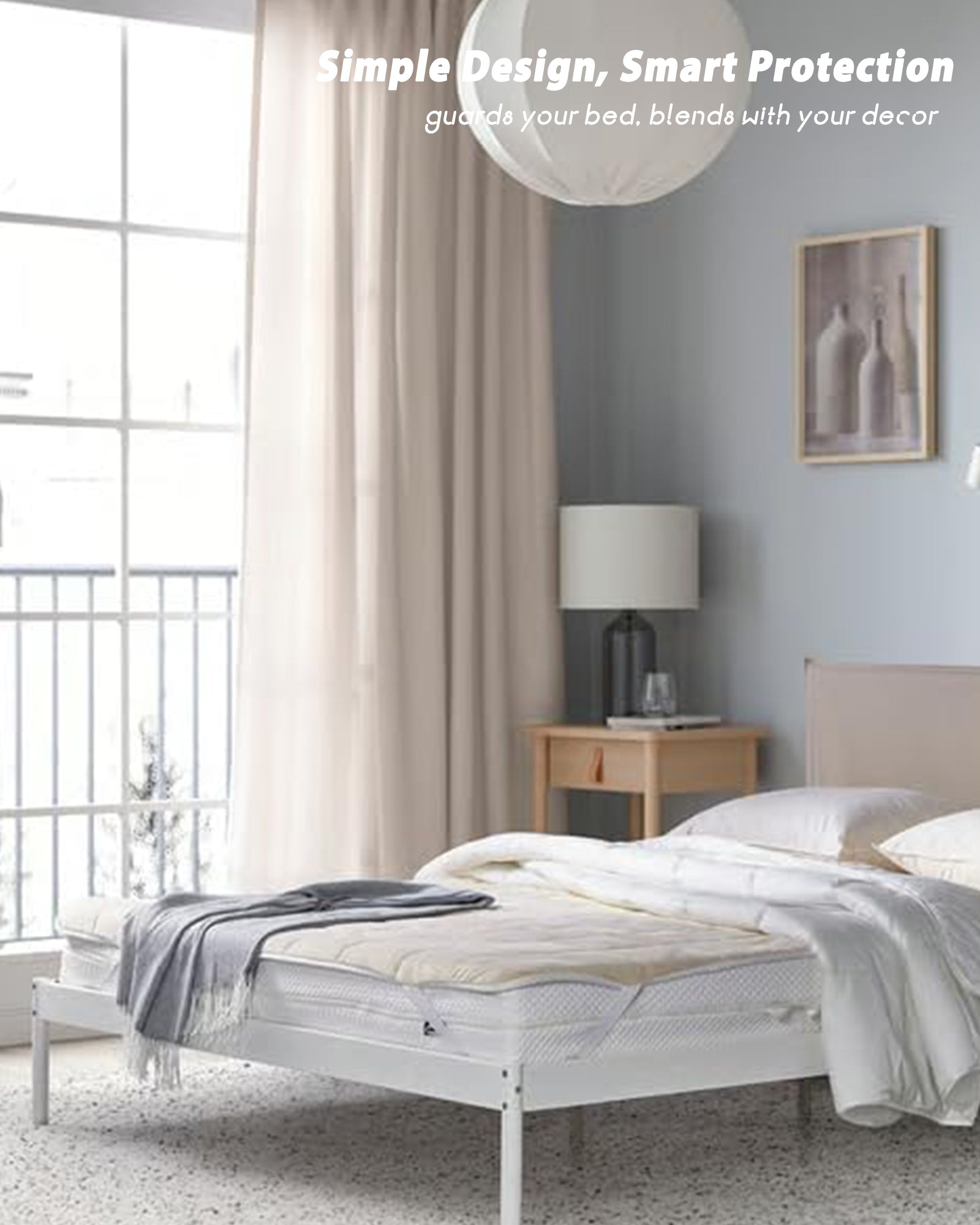 MENDALE Protège-matelas matelassé réversible – Housse réversible à double face pour un effet rafraîchissant – Bleu clair et beige – Remplie