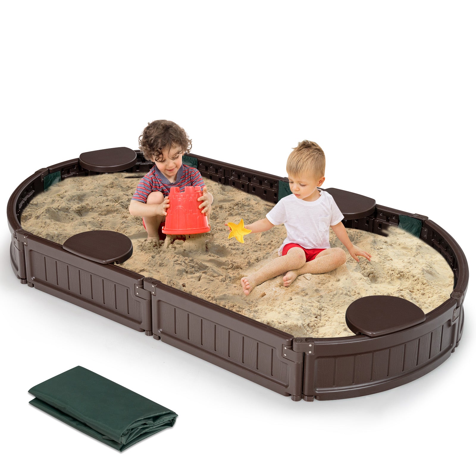 Costway Bac à sable ovale 185 cm avec bâche imperméable