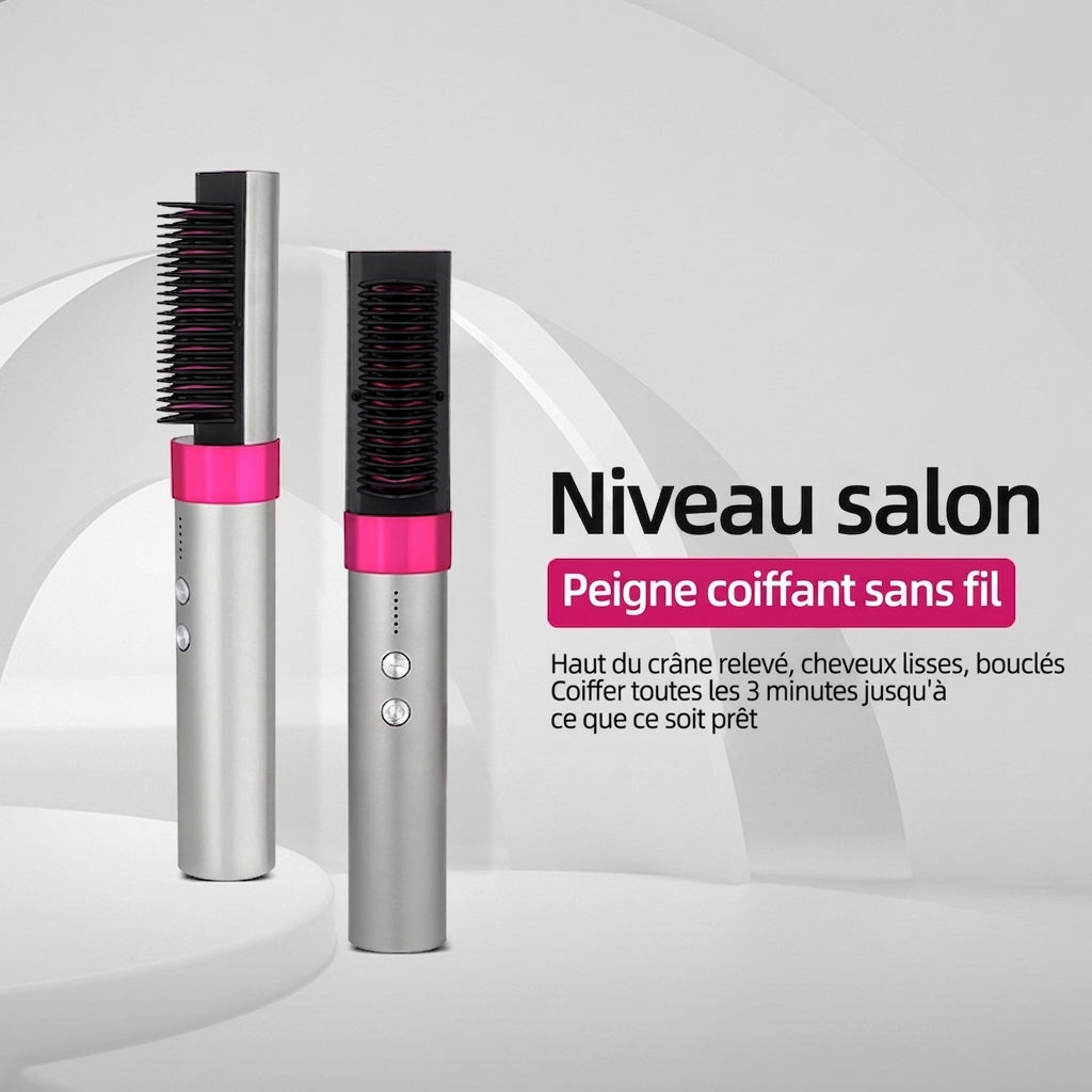 K·SKIN KD382 Brosse lissante/Lisseur, Soin des cheveux aux ions négatifs + Chauffage rapide PTC, 6 réglages de température 130-200℃, Conception de batterie au lithium sans fil