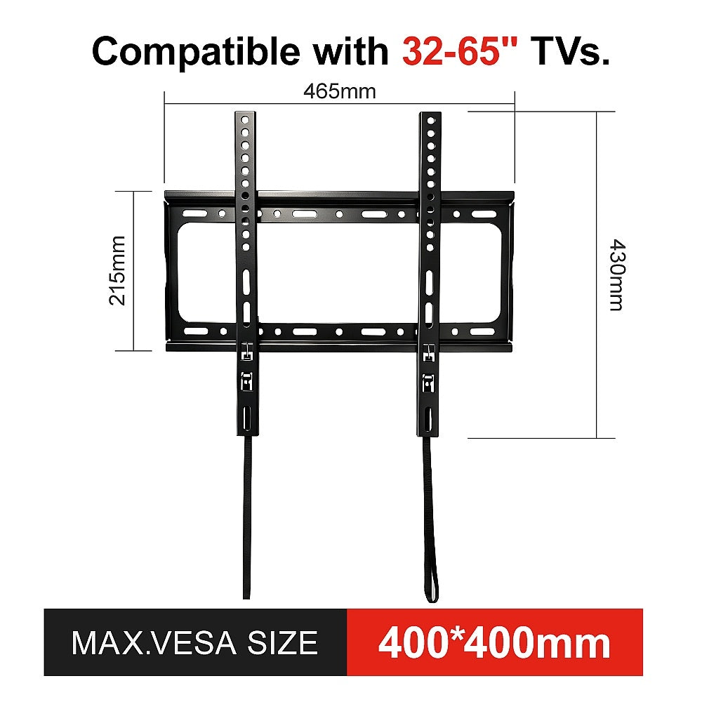 Support mural fixe pour téléviseurs 32-55 pouces, Max VESA 400 x 400 mm, Supporte jusqu'à 45 kg, Design peu encombrant, Convient aux murs en béton, brique et bois