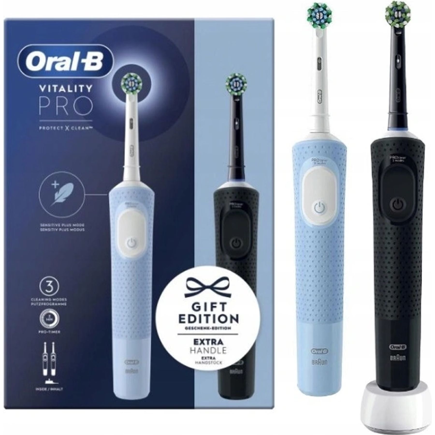 Oral-B Vitality Pro D103 Duo Pack - Brosses à Dents Électriques Rechargeables - Noir & Bleu - 3 Modes de Brossage