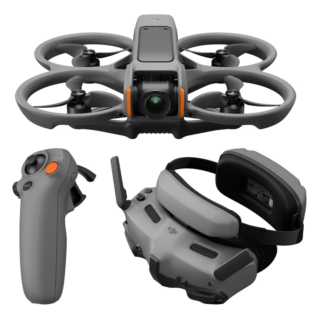 DJI Avata 2 Pack Fly More batterie unique, Drone FPV avec caméra 4K, protection d'hélice intégrée, Goggles 3 et RC Motion 3 inclus - Noir