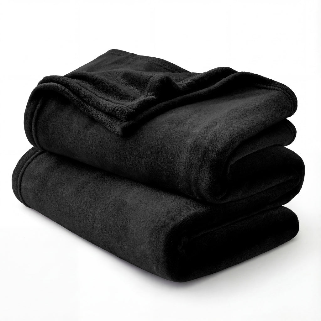 Plaid Polaire Couverture Canapé - Douillette en Microfibre en Flanelle, Douce et Chaude, Jeté de Canapé Grande Taille, XL 150 x 200 cm, Noir, 90% Polyester