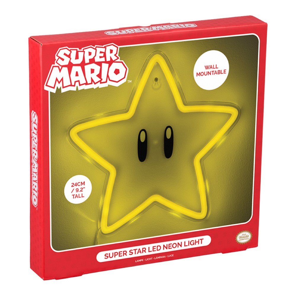 Super Mario Lampe Néon LED Super Star - Fixation murale - Sous licence officielle - 25 cm - Alimentation USB