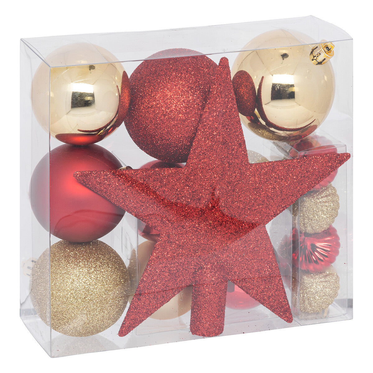 Atmosphera Lot de 18 boules de Noël - Rouge/Doré