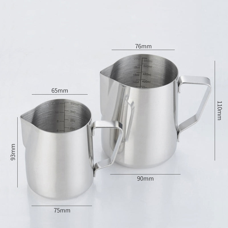 HiBREW Pichet à lait en acier inoxydable 350 ml, carafe à café pour mousse de lait, tasse à dessin floral, pot à lait pour cappuccino et espresso