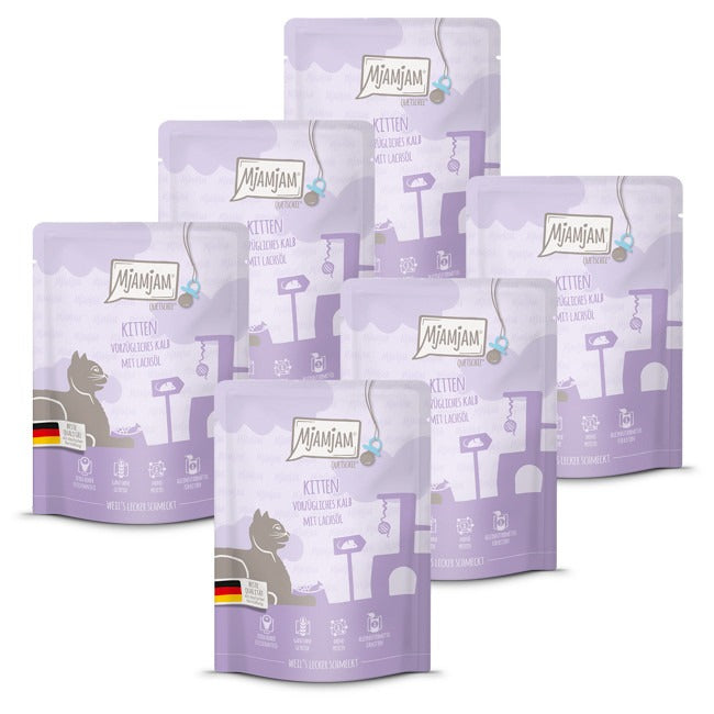 [Peut être servi frais pour l'été] MjAMjAM Chaton Quetschie Nourriture humide pour chat Saumon veau 300 g x 6