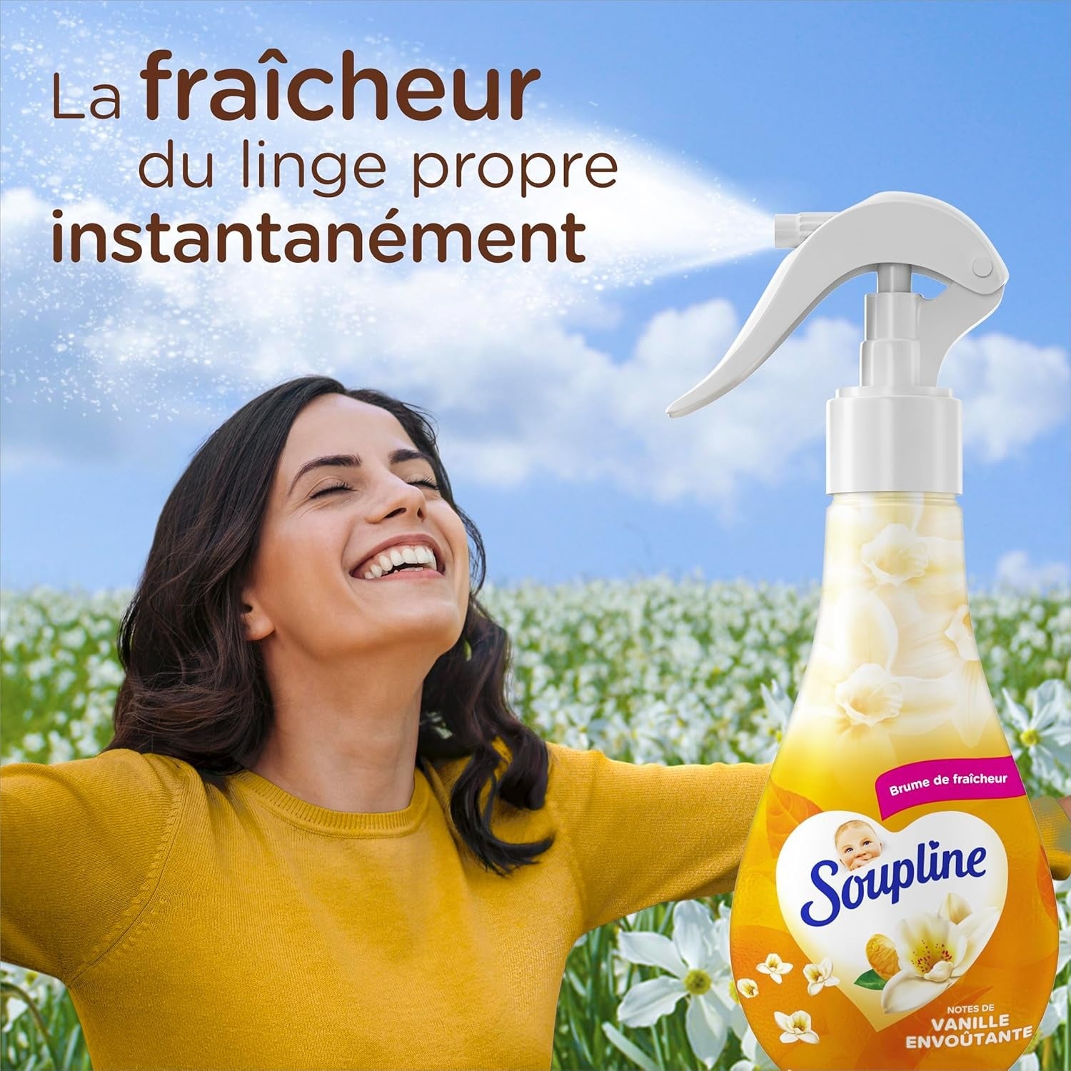 Soupline Brume de Fraîcheur Textile Vanille, Rafraîchissement Instantané entre les Lavages, 300 ml