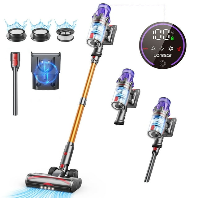 Laresar V7 Aspirateur sans fil, Aspirateur à main léger, Aspirateur balai puissant 50 kPa 500 W, Écran tactile, Autonomie de 60 min, Réglage à 3 vitesses, pour sols durs et tapis