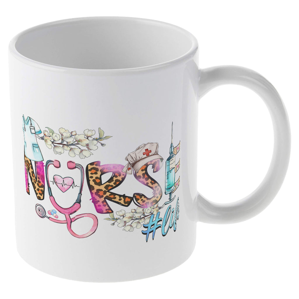 Alphynix Mug blanc 1 pièce 11 oz avec motif créatif "INFIRMIÈRE #vie" avec stéthoscope et pansements adhésifs, cadeau idéal pour la Journée des infirmières, cadeau de Saint-Valentin