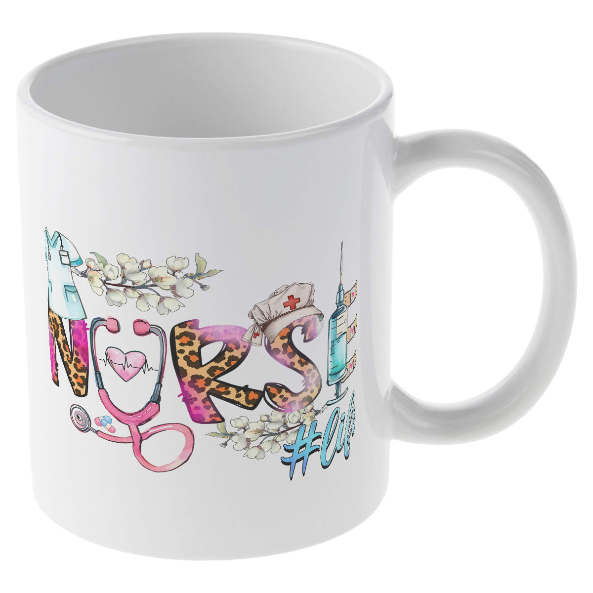 Alphynix Mug blanc 1 pièce 11 oz avec motif créatif "INFIRMIÈRE #vie" avec stéthoscope et pansements adhésifs, cadeau idéal pour la Journée des infirmières, cadeau de Saint-Valentin