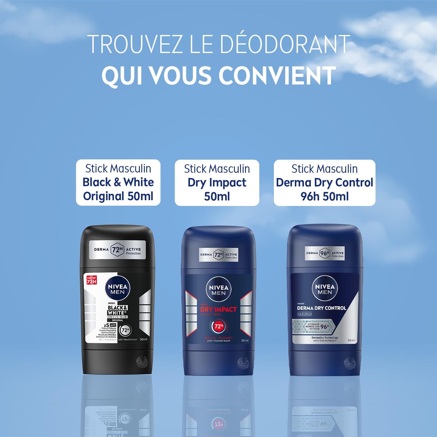 NIVEA MEN Déodorant Aisselles Derma Dry Control 96H Stick 50 ml