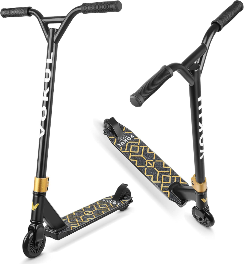 VOKUL S2 Pro trottinette pour enfants, convient de 6 à 12 ans, trottinette acrobatique colorée, pour débutants adolescents, BMX freestyle figures, doré