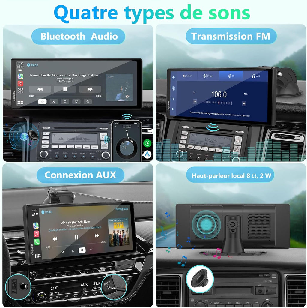 CARPURIDE stéréo de voiture portable, V92 Wireless Carplay & Android Auto, radio tactile 10,26 pouces 1080P HD avec BT 5.0, prise en charge Mirror Link