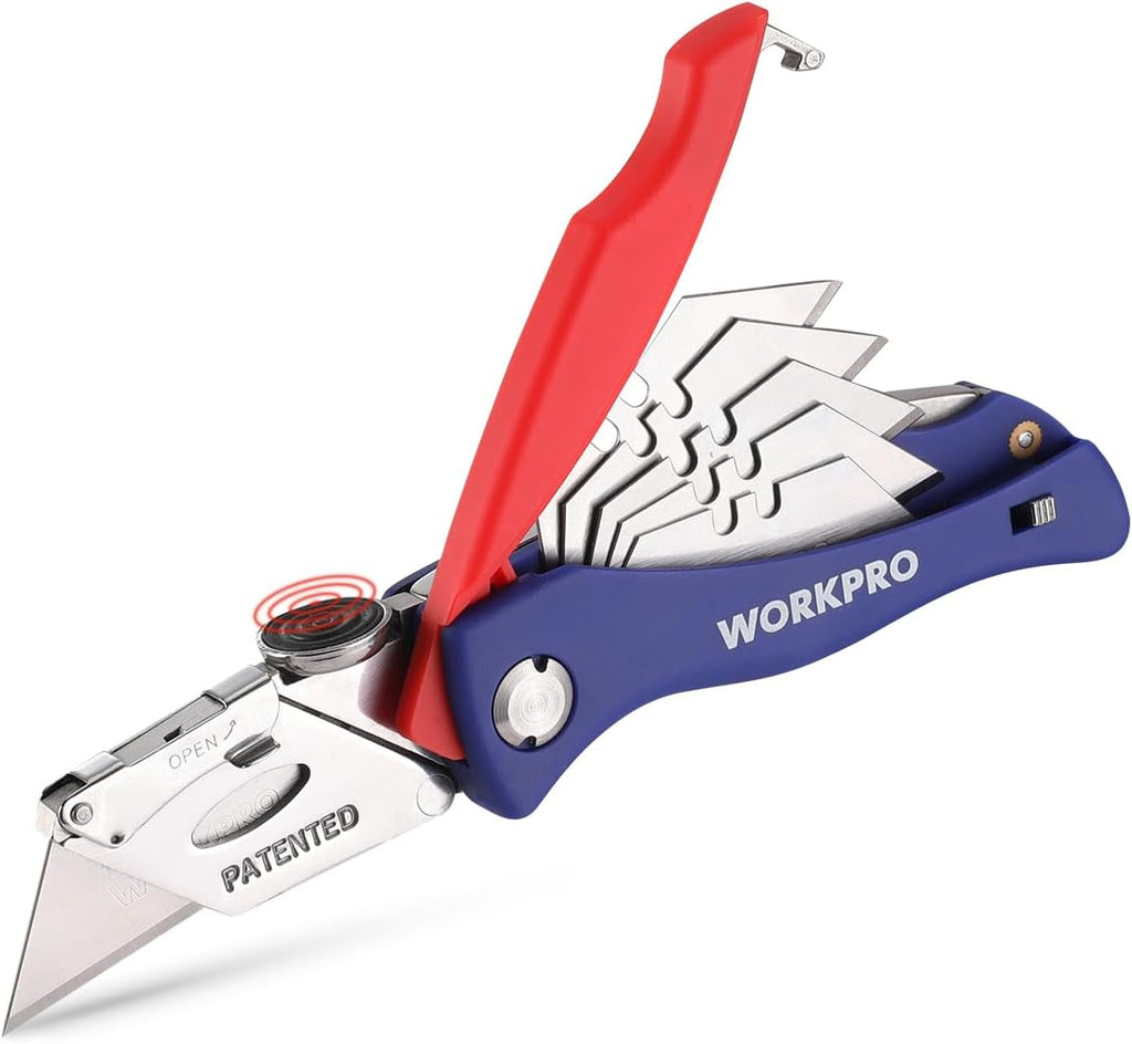 WORKPRO Couteau utilitaire à tapis pliant avec 5 lames de rechange