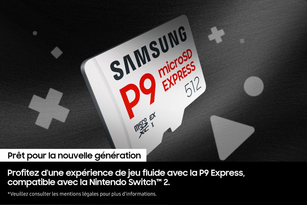Samsung P9 Express Carte mémoire MicroSDXC 256 Go, U3 V30 A1, PCIe Gen3 x1 NVMe 1.3, jusqu’à 800 Mo/s SD Express, MB-MK256T/WW