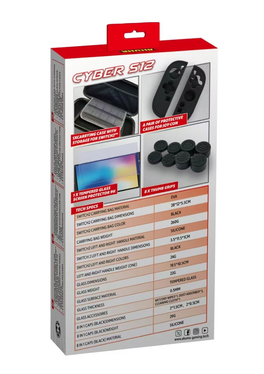 AKUMA HOUSSE RIGIDE ET PROTECTIONS CYBER S12 pour SWITCH 2 NOIR