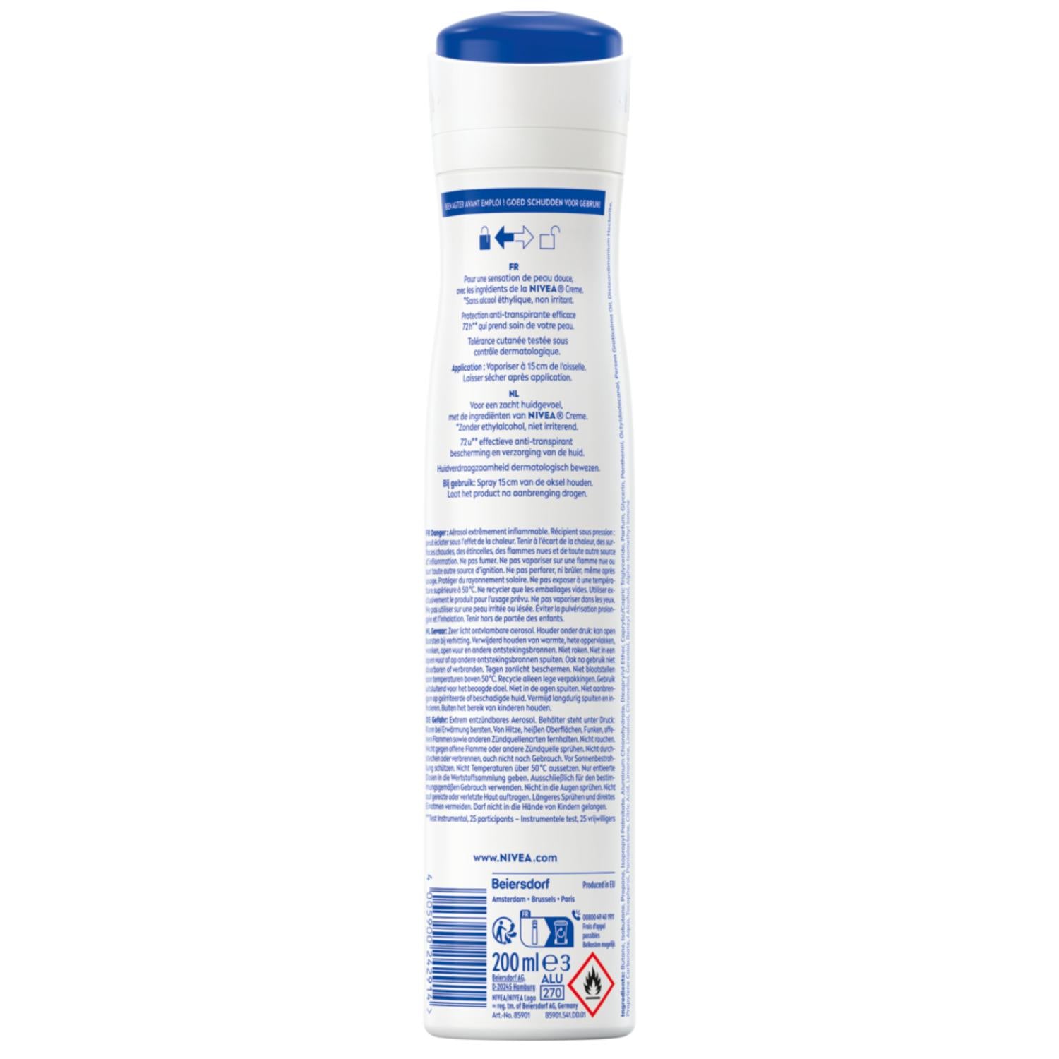 NIVEA Déodorant Femme Aisselles Protect & Care Protection 72h Spray 200 ml