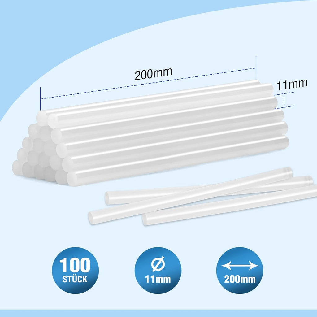 WORKPRO Lot de 100 bâtons de colle thermofusible, 200 x 11 mm, Transparent, Bâtons de pistolet à colle universels pour loisirs créatifs et bricolage