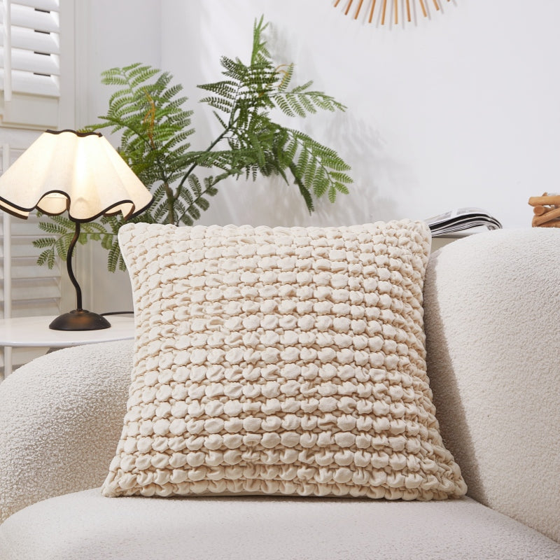MEROPE, Housse de coussin en polyester seersucker, 50x50 cm, kaki, lot de 1
