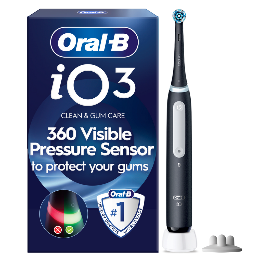 Oral-B iO3 Brosse à Dents Électrique Black - Protection des gencives avec Capteur de Pression Intelligent et Lumineux, 3 Modes dont "Douceur"