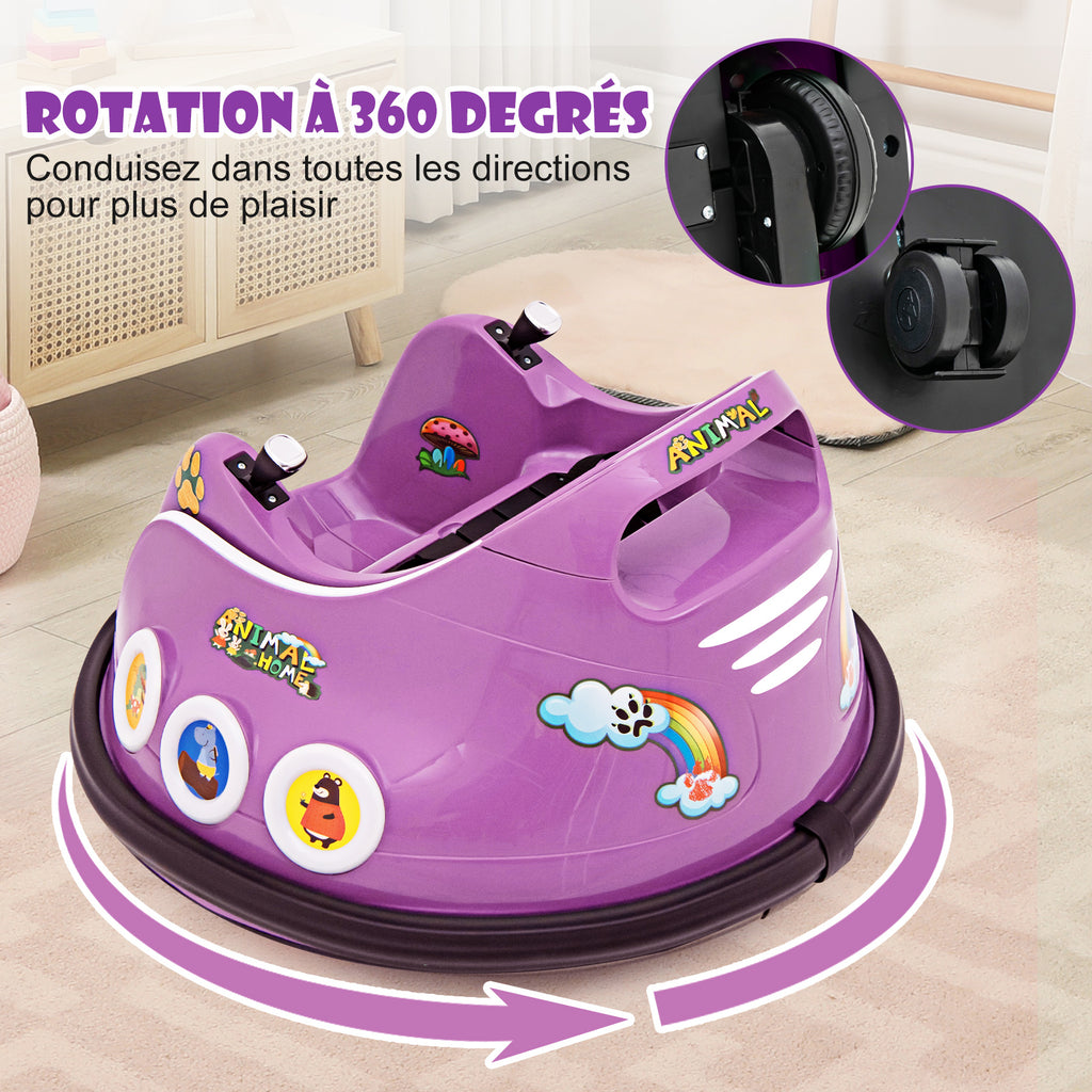 Costway Voiture électrique pour enfants 12 V, rotation à 360 degrés, avec musique, lumières et télécommande, violet