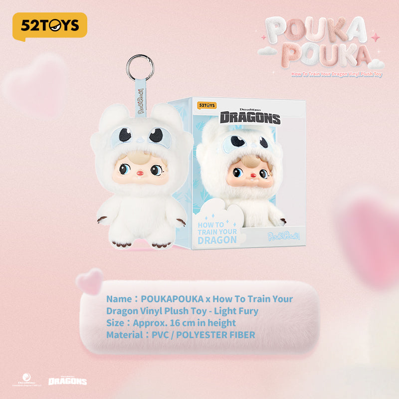 52TOYS POUKAPOUKA Comment entraîner son dragon Pendentif poupée en peluche en vinyle Co-brandé Light Fury Ornement de bureau tendance sous licence Cadeau d'anniversaire pour collectionneurs
