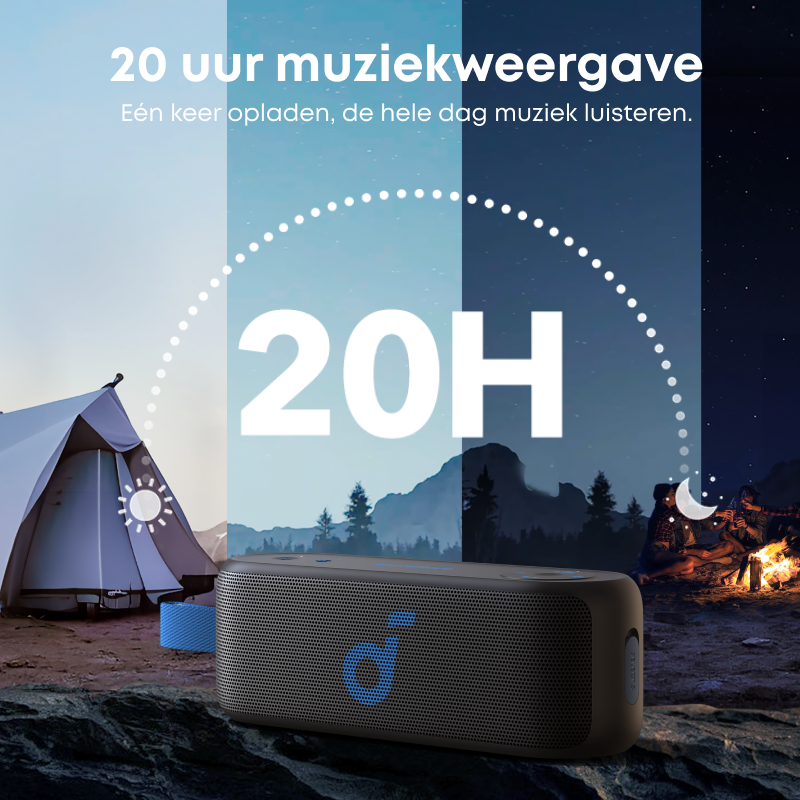 soundcore Select 3 Enceinte, Son stéréo 16 W, Technologie BassUpTM, Conception ultra pratique, Autonomie 20 h, Étanche IPX7, Idéale pour aventures en plein air