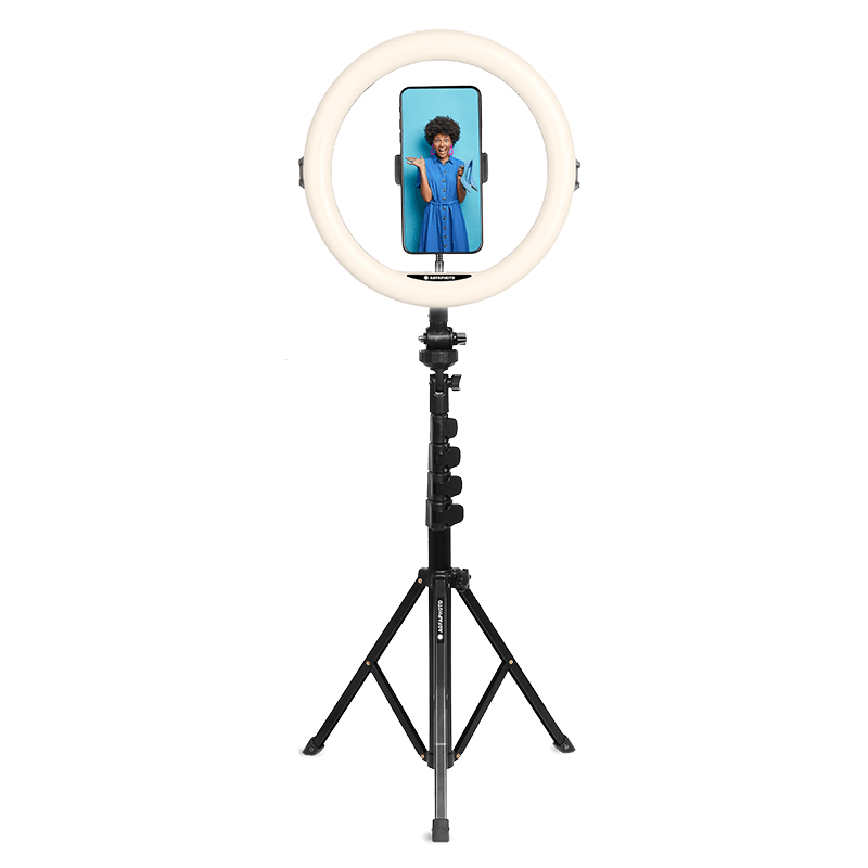 AgfaPhoto Lampe annulaire diamètre 28 po avec supports pour téléphone et appareil photo