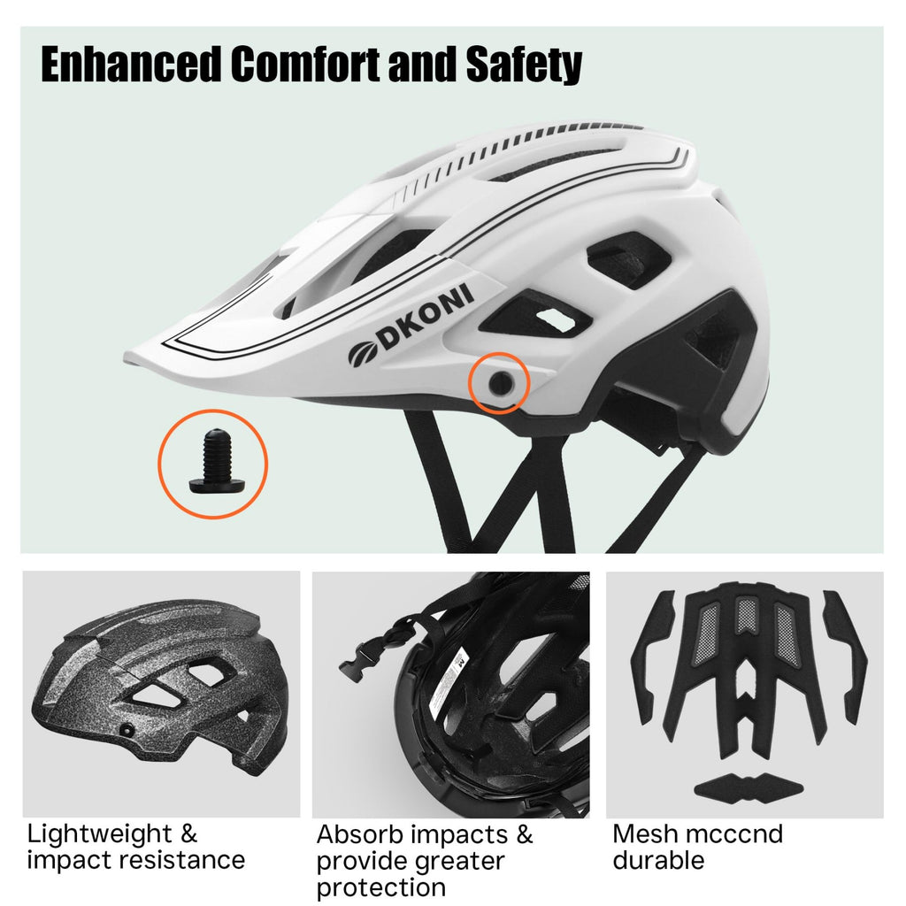 DKONI HS-062 Casque de vélo de montagne pour adultes blanc/noir - Taille M 54-58 cm