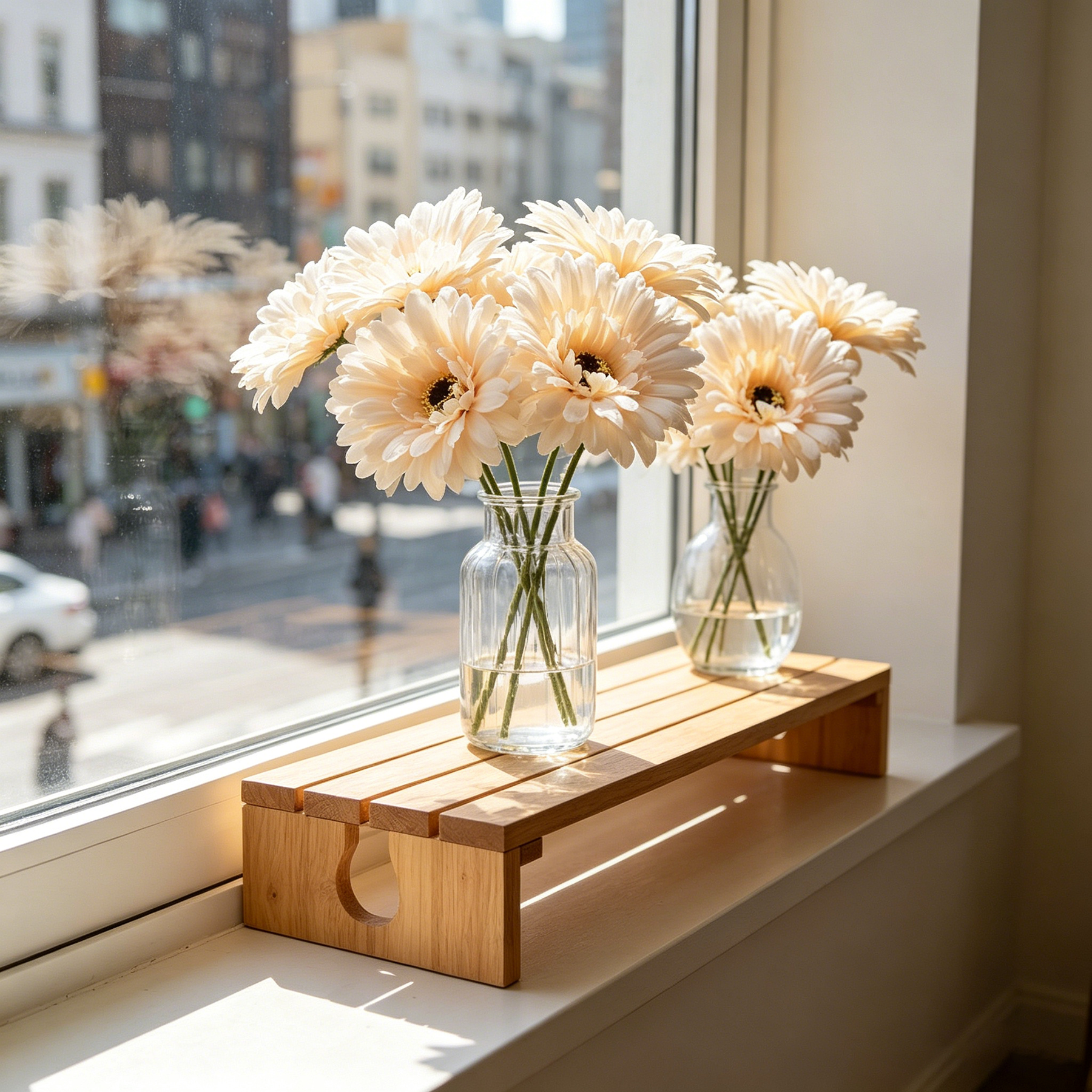 Yuejia 3 Pièces 9,05 in / 23 cm Fleurs de Gerbera en Soie Artificielle Mariage Maison Terrasses Décoration de Table Faux Chrysanthème Pivoine Fête Décoration de Maison (Champagne)