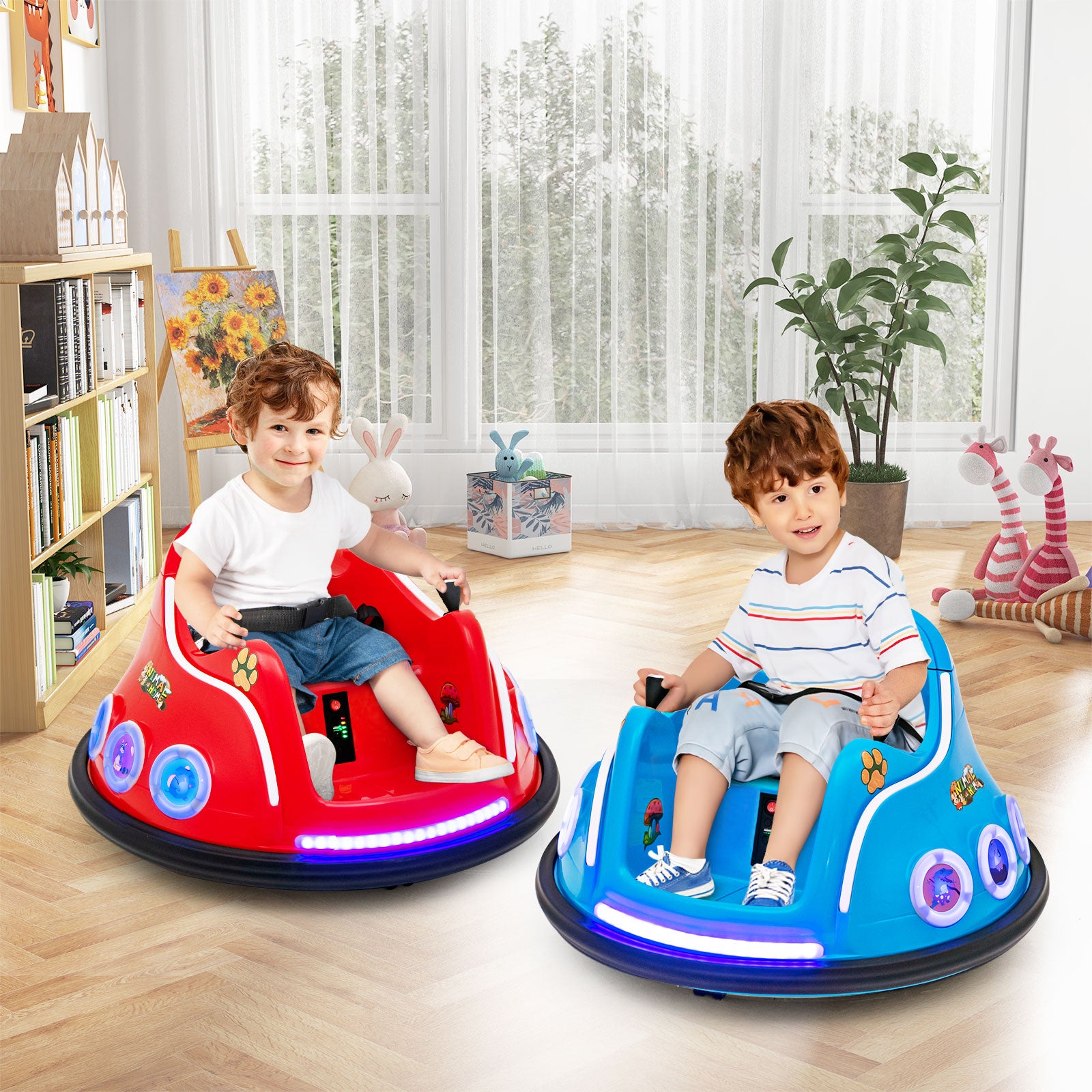 Voiture de course pour enfants 12 V, rotation à 360 degrés, avec musique, lumières et télécommande, rouge