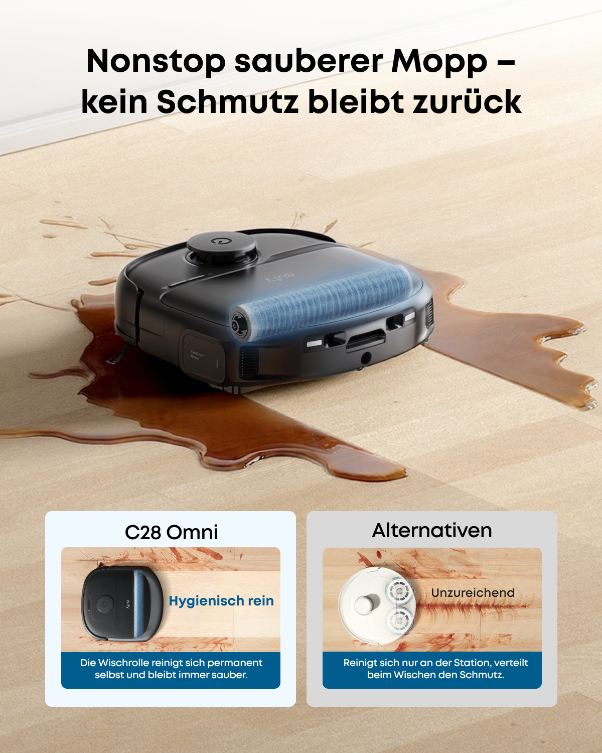 eufy C28 Omni, aspirateur robot avec serpillière, serpillière à rouleau HydroJet auto-nettoyante, puissance d’aspiration de 15 000 Pa