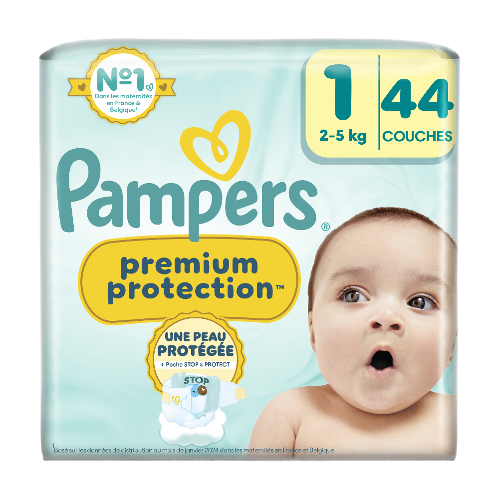 Pampers Couches Premium Protection Nouveau-né Taille-1 - 44 unités