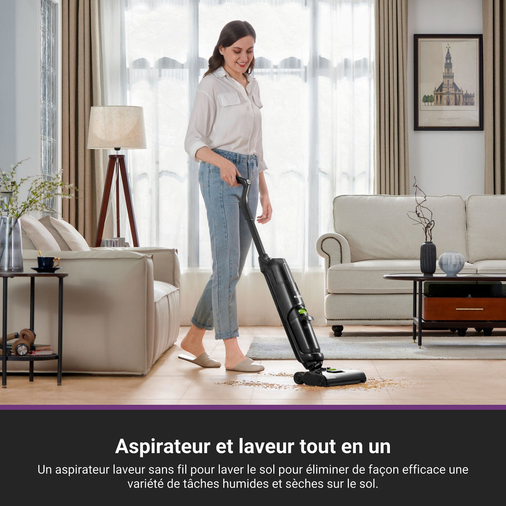 Eureka Aspirateur laveur sans fil eau et poussière, aspirateur laveur avec système autonettoyant, aspirateur léger pour parquets, animaux de compagnie et saletés collantes, Noir, NEW400