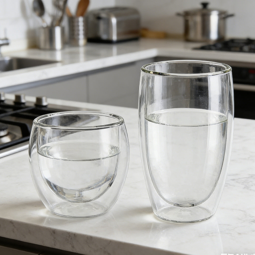 Ju7cer Lot de 2 verres en verre pour thé, boissons et café avec 2 pailles en verre 220 ml + 350 ml