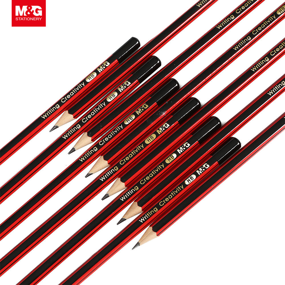 M&G Lot de 12 crayons graphite HB en bois - Rayures rouges et noires